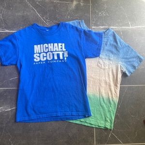 2 youth 8 tshirts: Michael Scott Paper Co. & Hanna Andersson tie-dyed. GUC